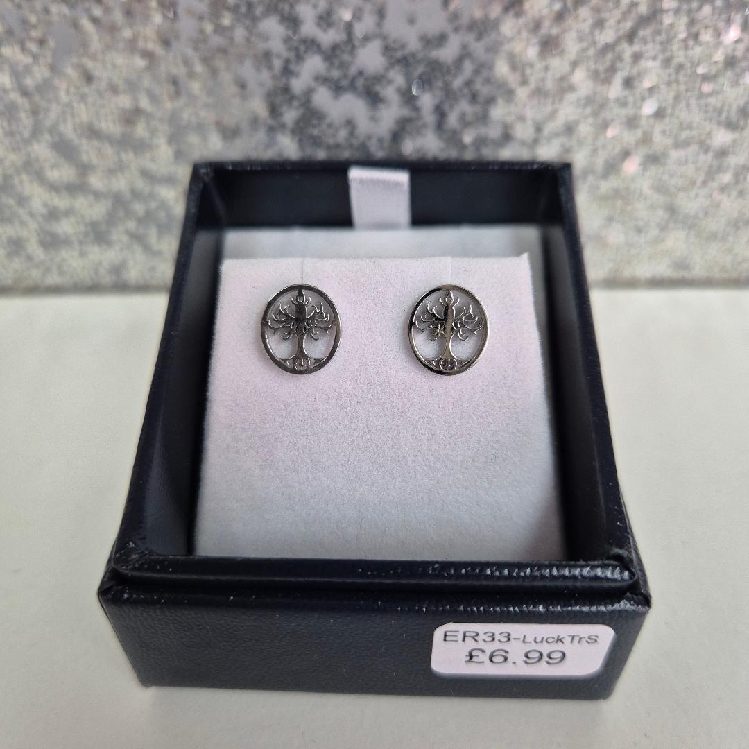 Byzantium Artisan Tree of Life Silver Coloured Titanium Steel Stud Earrings ER33-Luck TrS