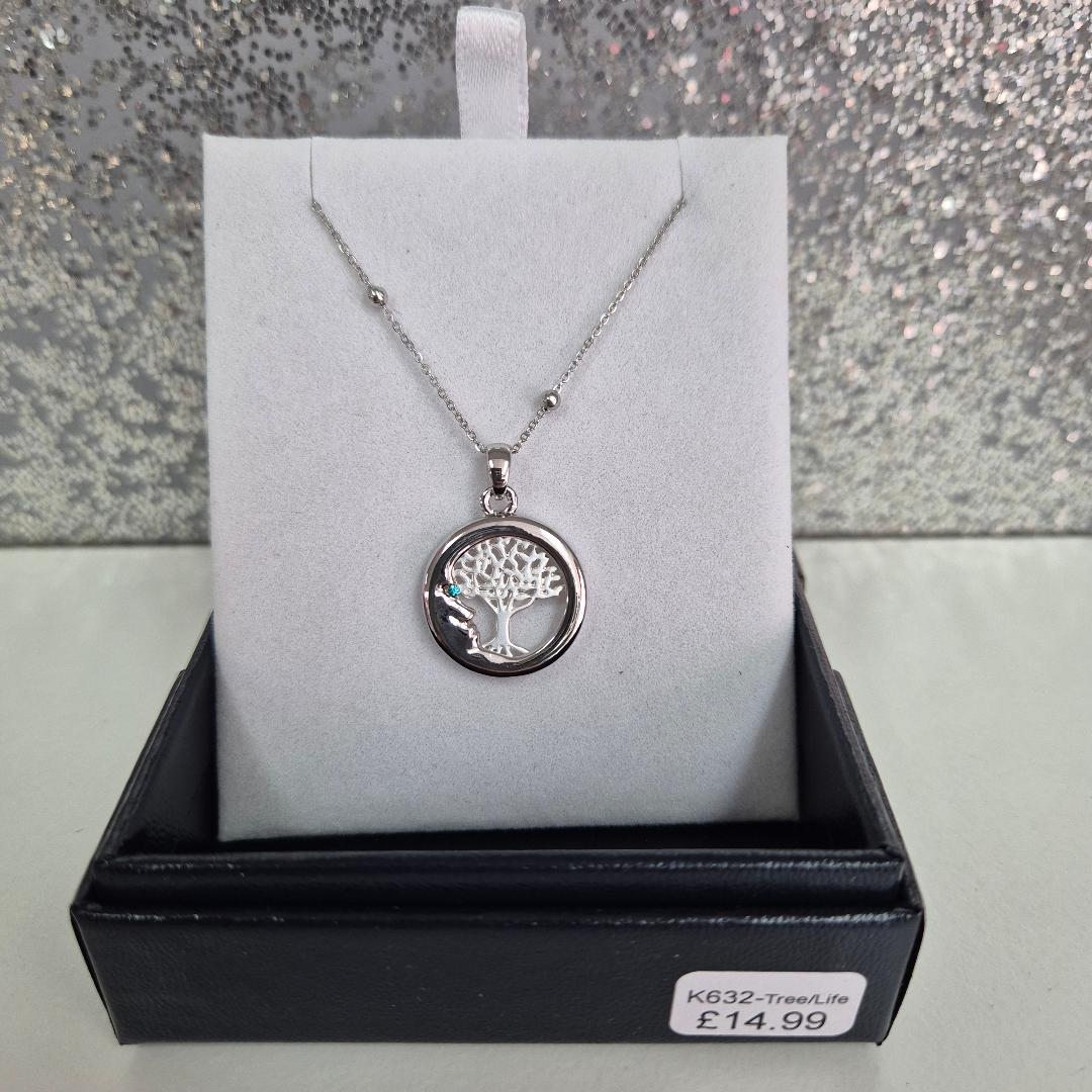 Byzantium Tree of Life in Crescent Moon Necklace, Silver Coloured, Rhodium Plate