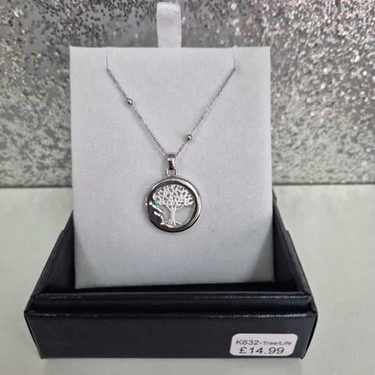 Byzantium Tree of Life in Crescent Moon Necklace, Silver Coloured, Rhodium Plate