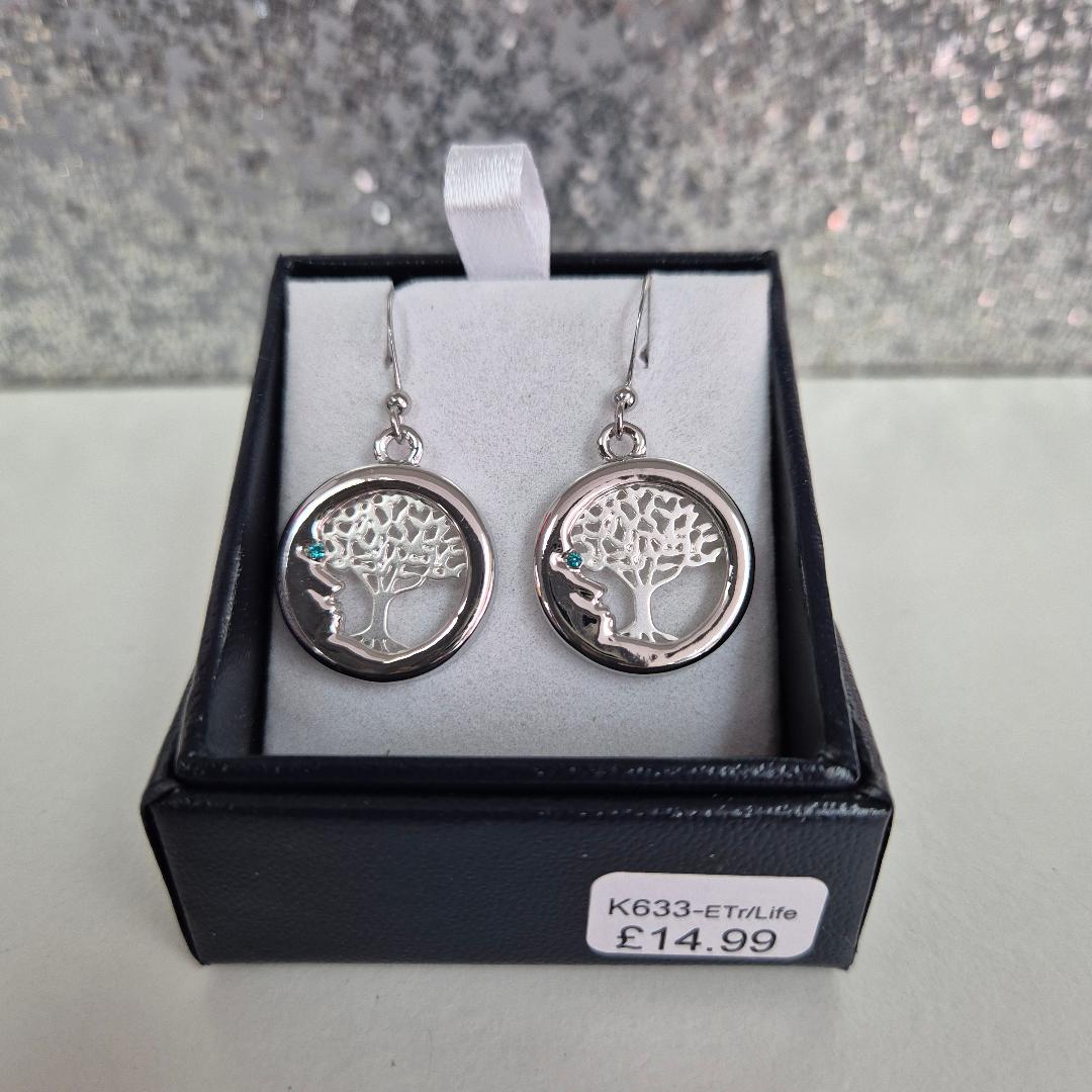 Byzantium Tree of Life in Crescent Moon Drop Earrings, Silver Coloured, Rhodium Plate K633-ETr/Life