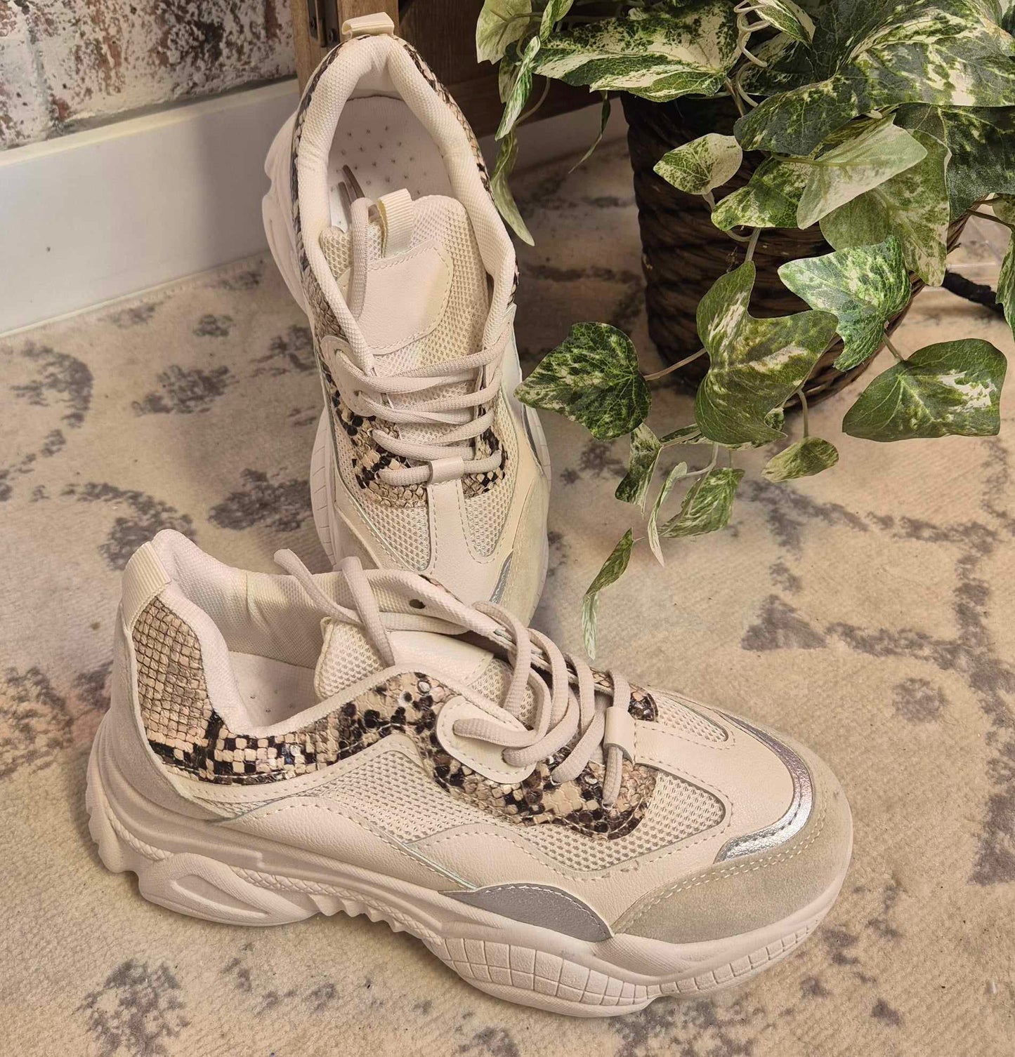 Beige Animal Print Detail Trainer SALEBL847-11