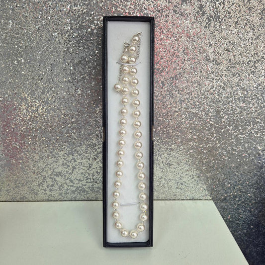 Byzantium Austrian Crystal String of Pearls and Crystal Necklace in White CP180-NWhit