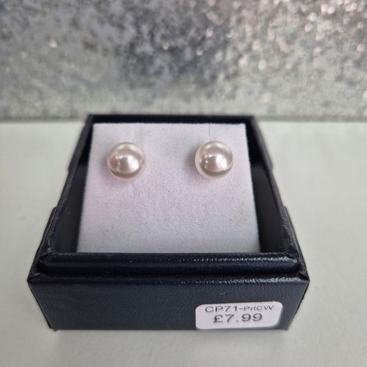 Byzantium Austrian Crystal Classic Pearl Stud Earrings in Crystal White CP71-PrlCW