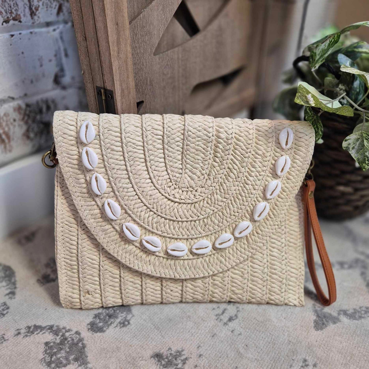 Cream Shell Bag with Shoulder/Wrist Strap