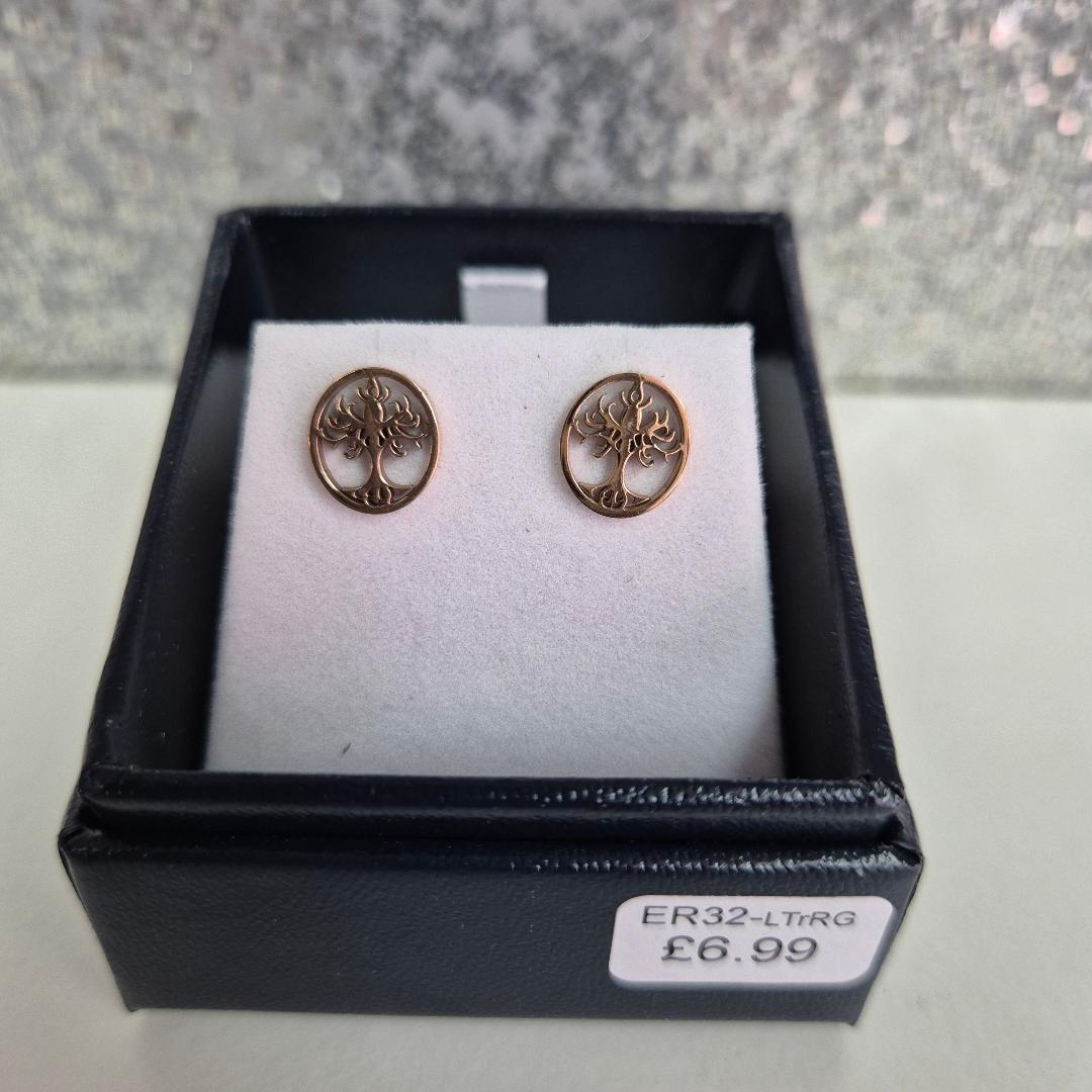 Byzantium Artisan Tree of Life Rose Gold Coloured Titanium Steel Stud Earrings ER32-LTrRG