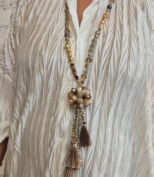 Gold/Natural Tassel Necklace