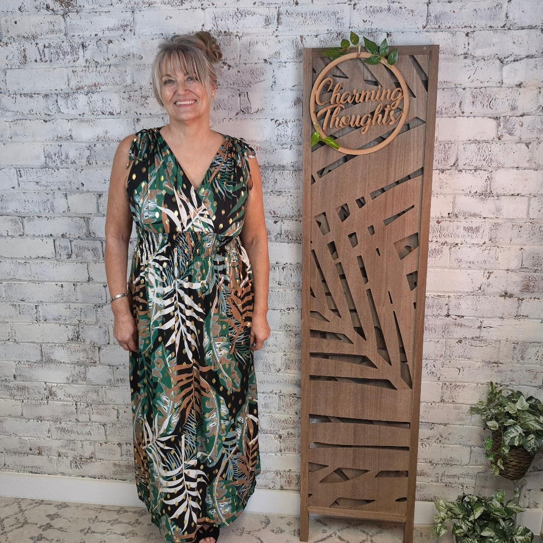 Judy Palm Leaf Print Dress