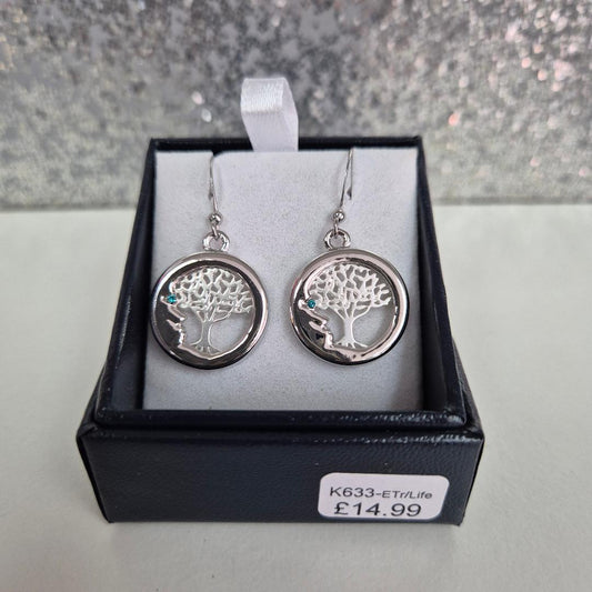 Byzantium Tree of Life in Crescent Moon Drop Earrings, Silver Coloured, Rhodium Plate K633-ETr/Life